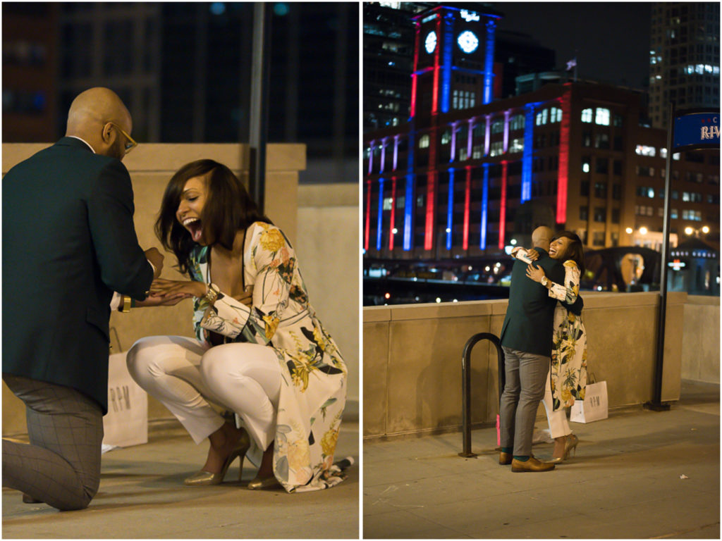 chicago riverwalk proposal, chicago proposal photography, chicago proposal photographer, chicago proposal, she said yes, he put a ring on it, chicago just engaged