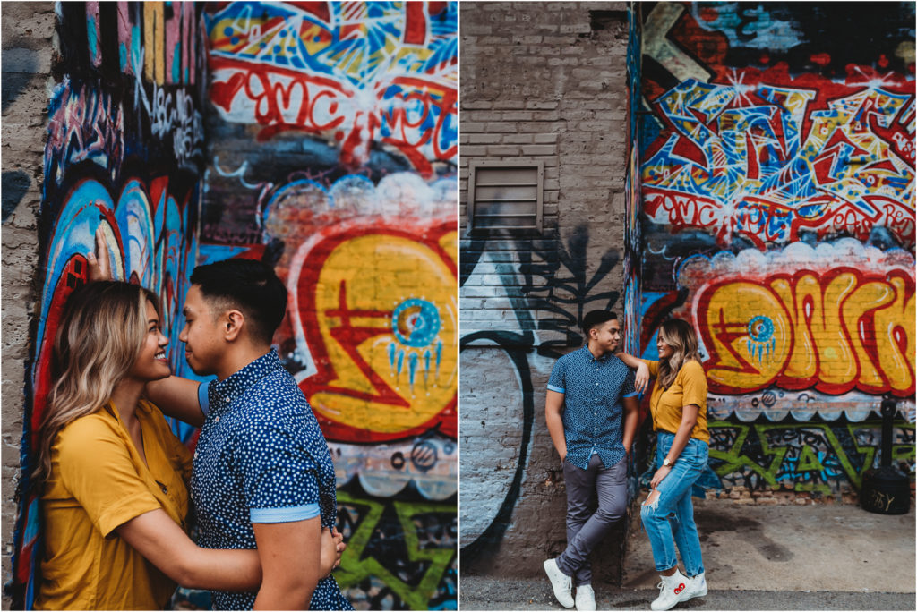 logan square engagement, logan square chicago engagement, logan square murals, logan square, chicago mural engagement, chicago colorful mural engagement, chicago engagement photographer, chicago engagement photography