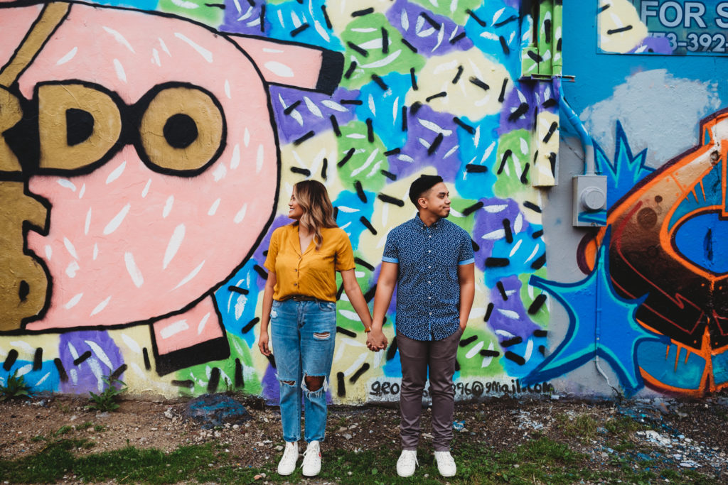 logan square engagement, logan square chicago engagement, logan square murals, logan square, chicago mural engagement, chicago colorful mural engagement, chicago engagement photographer, chicago engagement photography