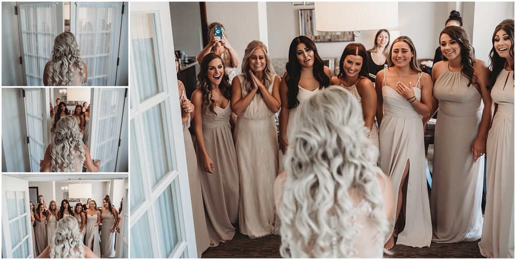 first look with bridesmaids chicago bride