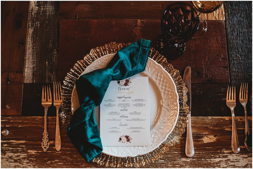 barn wedding place setting