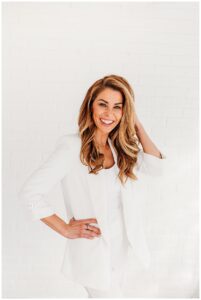 Corporate Woman in white suit photo shoot