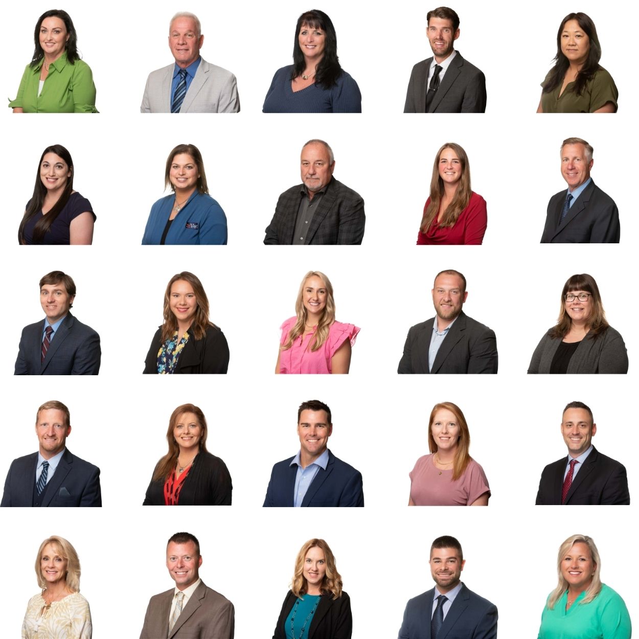 Headshots of professional team in Chicago on white backdrop.