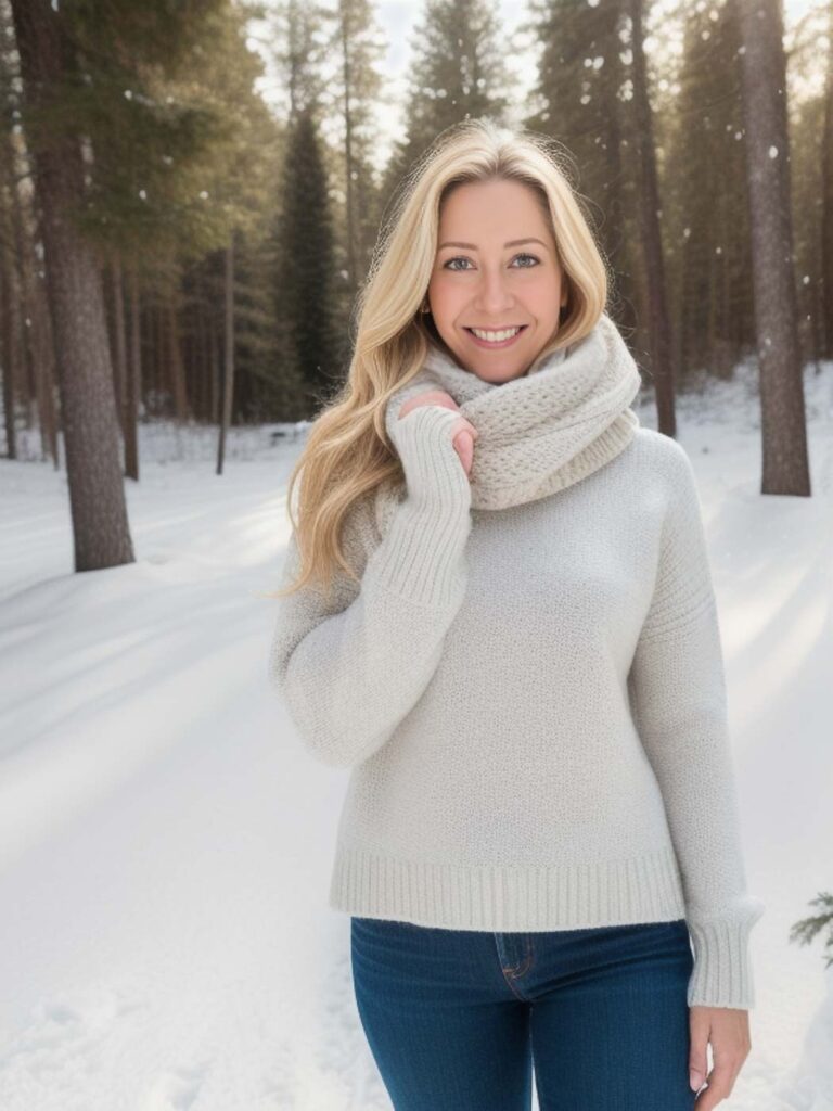 AI headshot of a woman in the snow. Blog post by a Chicago professional headshot photographer